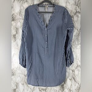 Grand & Greene Blue White Striped Ultra Soft Rayon Button Down Small Office